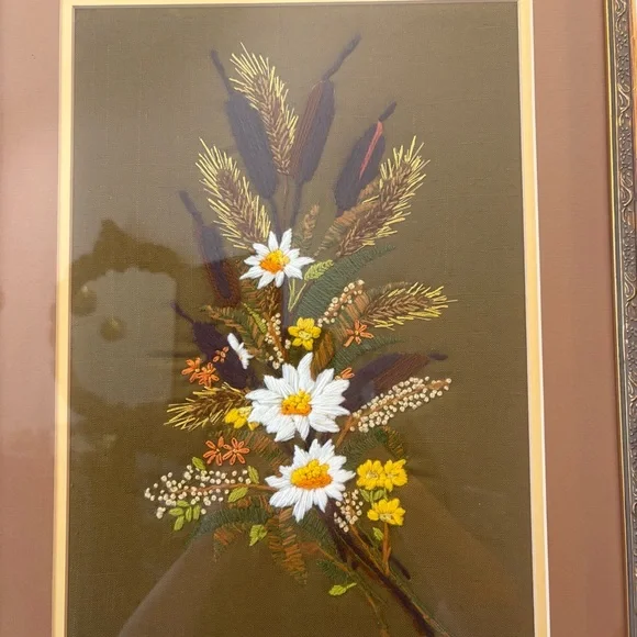 VTG Floral Crewel Embroidery Wall Art - Picture 2 of 8